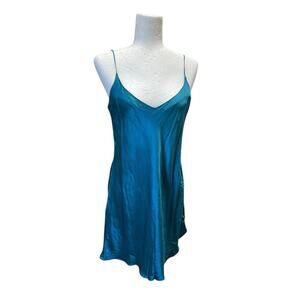 VTG Y2K Silk Cami Dress Mini Teal Blue Slip “Gigi” Womens Large 90’s Y2K